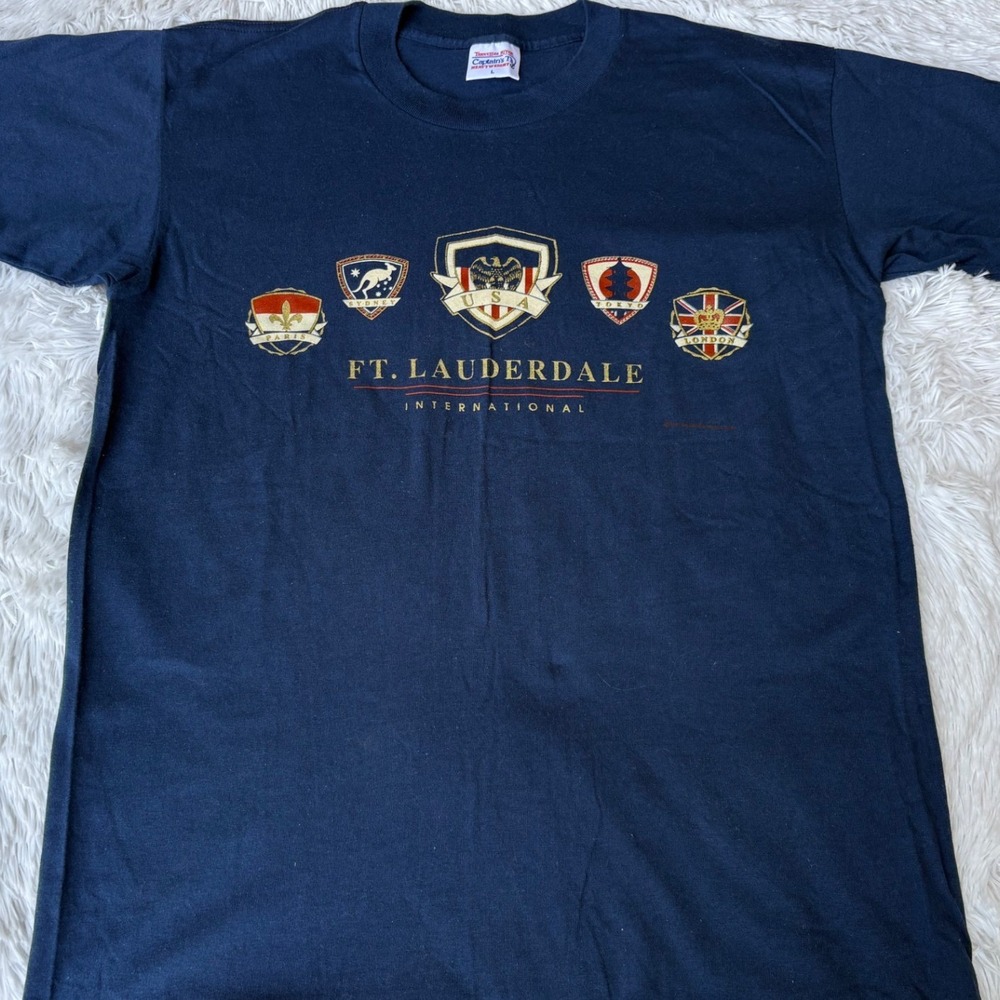 Vintage Tennessee River Ft Lauderdale International Airport T-Shirt Navy Large